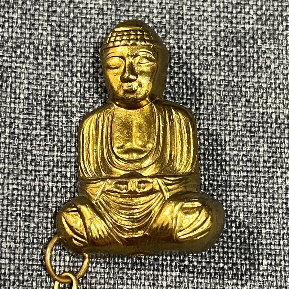 Vintage Buddha Tie Clip Gold Tone Tie Tack with Chain & Drop Bar Men’s Accessory - Picture 2 of 7